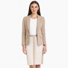 NWT Women's Calvin Klein Front Zip Pencil Skirt Size 8 Beige White Colorblock