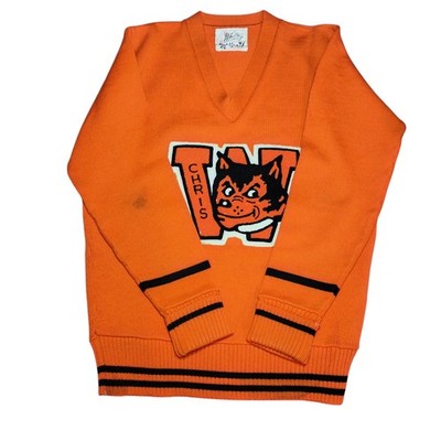 VTG 1950's Whiting Varsity Sweater Leterman Mancave  Orange And Blue Chris