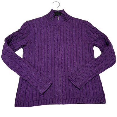 L.L.Bean Full Zip Pullover Pulli Oberteil Lila Strick Damen Medium M Baumwolle