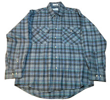 Vntg 1980's Sears Roebuck Multi-Color Plaid Wool Blend Flannel M Button Up Shirt