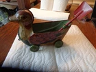 Vintage ~ Tin Pull Sand Toy on wheels w/Shovel made by J Chein & Co