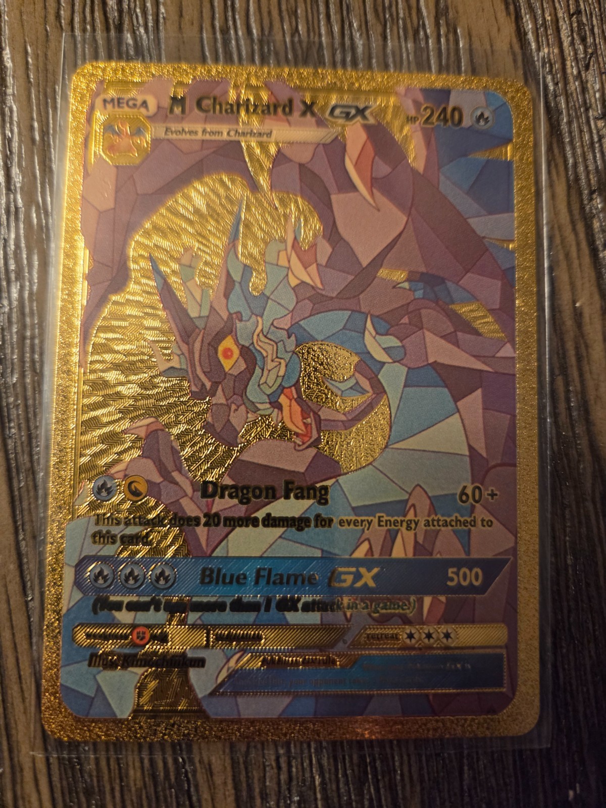 Pokemon M Charizard  X GX GOLD Foil Fan Art Collector Card  - 240 HP