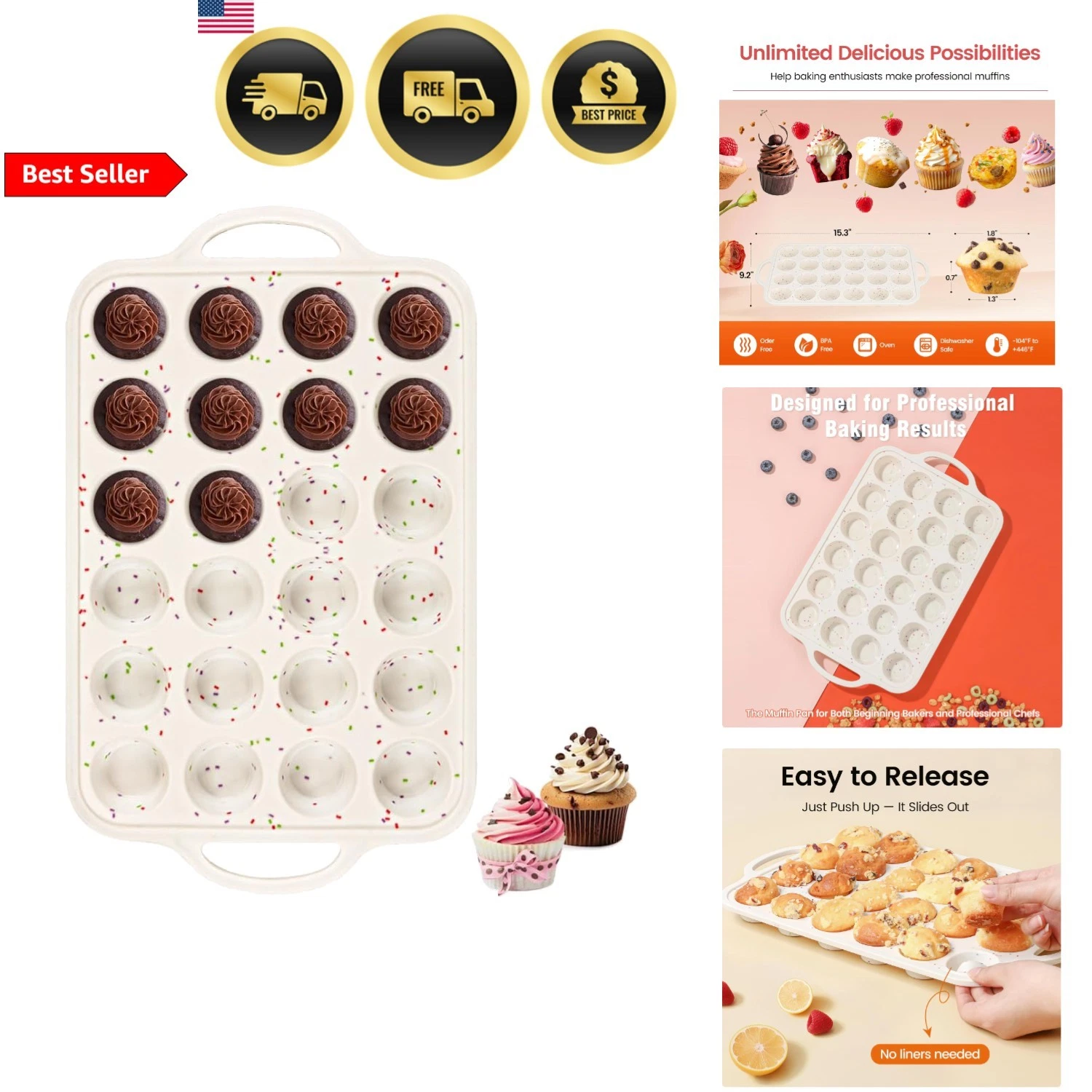 Silicone Mini Muffin Pan With Metal Reinforced Frame - 24 Cups Durable Silico...
Opens in a new wind