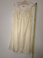 Vintage 70s Vanity Fair Nightgown Size L Yellow Nylon Embroidered Made in USA
