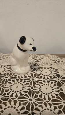 Vtg Ceramic Dog Figurine Black & White Terrier Nipper RCA Style Retro Decor 1973