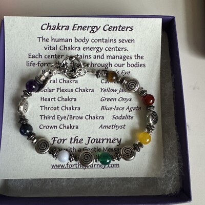 NIB FOR THE JOURNEY Silver Spiral & Semi Precious Stones Chakra Bracelet