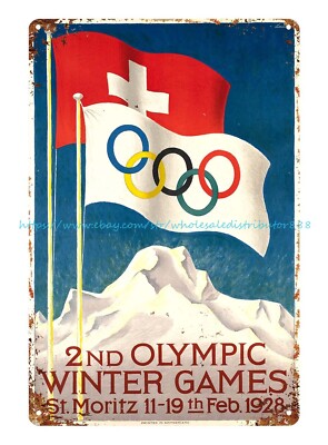 2nd Winter Games 1928 in St.Moritz tin sign wall hanging lodge cafe sportsgift