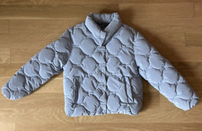 Zara Kids Girls Rubberized Puffer Coat Size 10 Light Blue Jacket Textured 140 cm