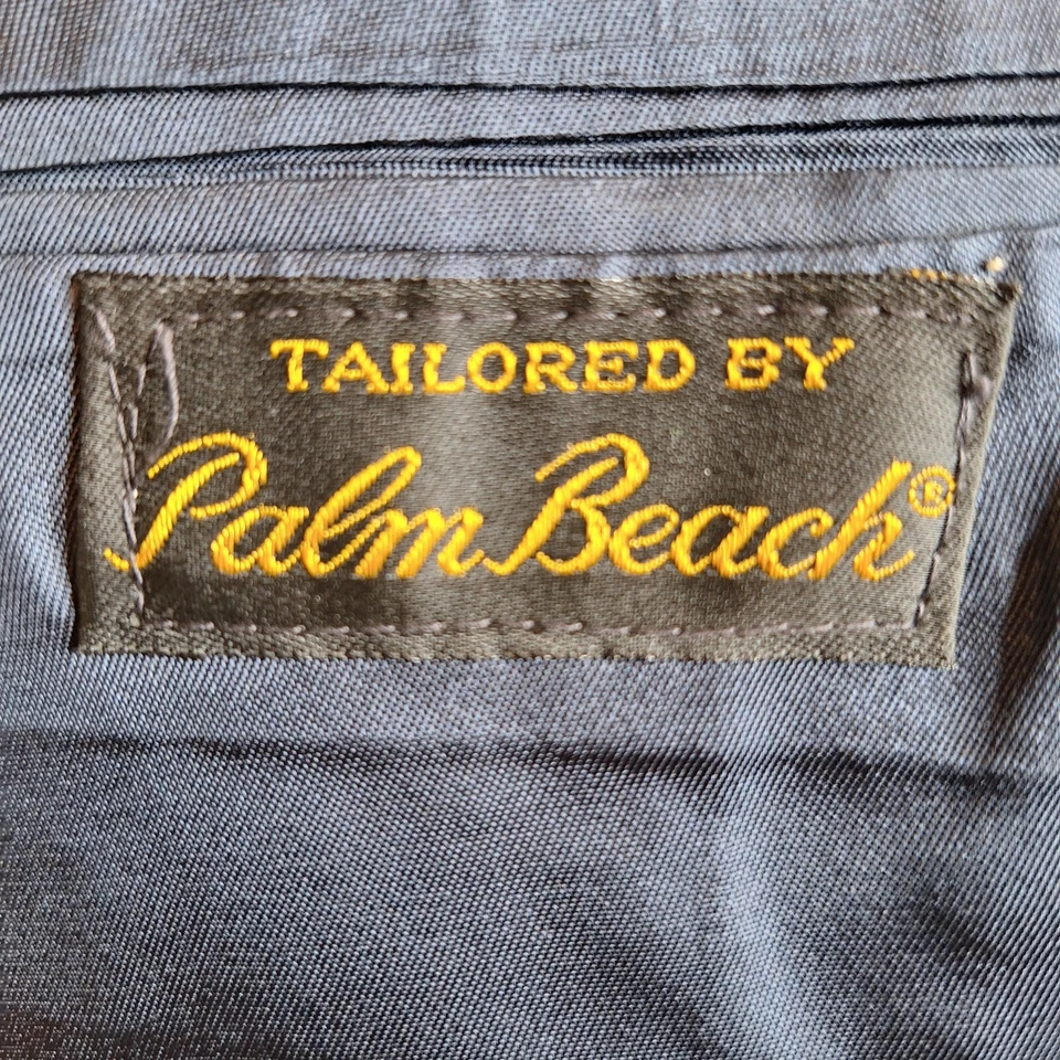 Traje de 3 piezas Palm Beach para hombre 40R 34X30 azul marino a rayas medio forrado Foto 3 de 4