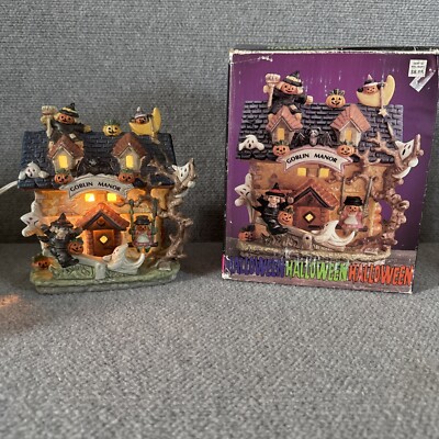 Vintage Illuminated Haunted House Halloween Village Goblin Manor Ghost Witch