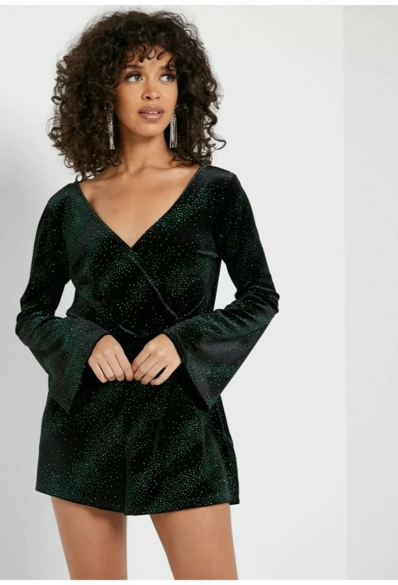 green velvet topshop dress Topshop Petite one shoulder velvet and satin cut out midi dress in green  Size 4