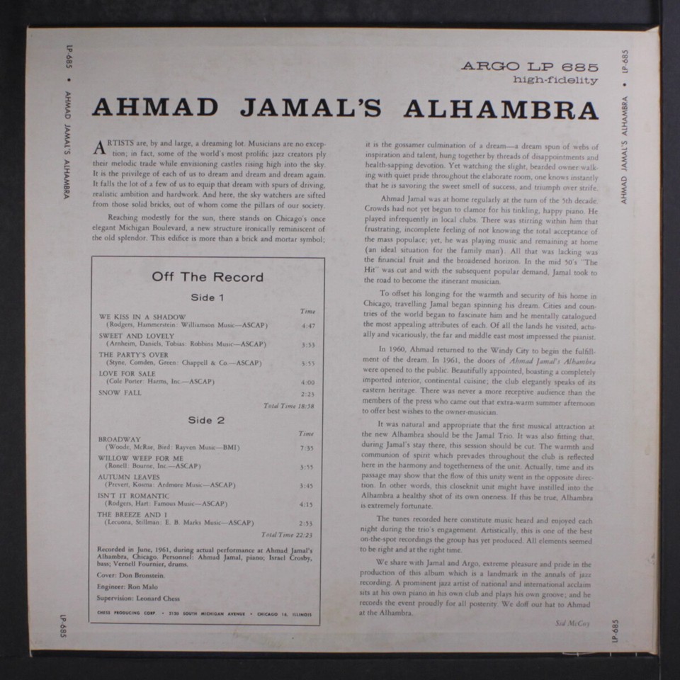 AHMAD JAMAL alhambra ARGO 12" LP 33 RPM eBay