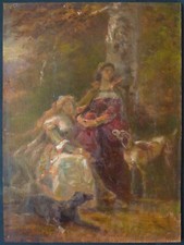 PHILIPPOTEAUX (1845-1923) Peinture sur panneau bois chien jardin étude