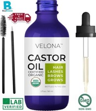USDA Certified Organic Castor Oil - 2 Fl Oz Eyelashes, Eyebrows, Hair Growth Oil