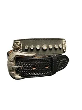 Men’s Pearl Rivet Belt With Metal Rivet Accents Matte Black Leather Belts