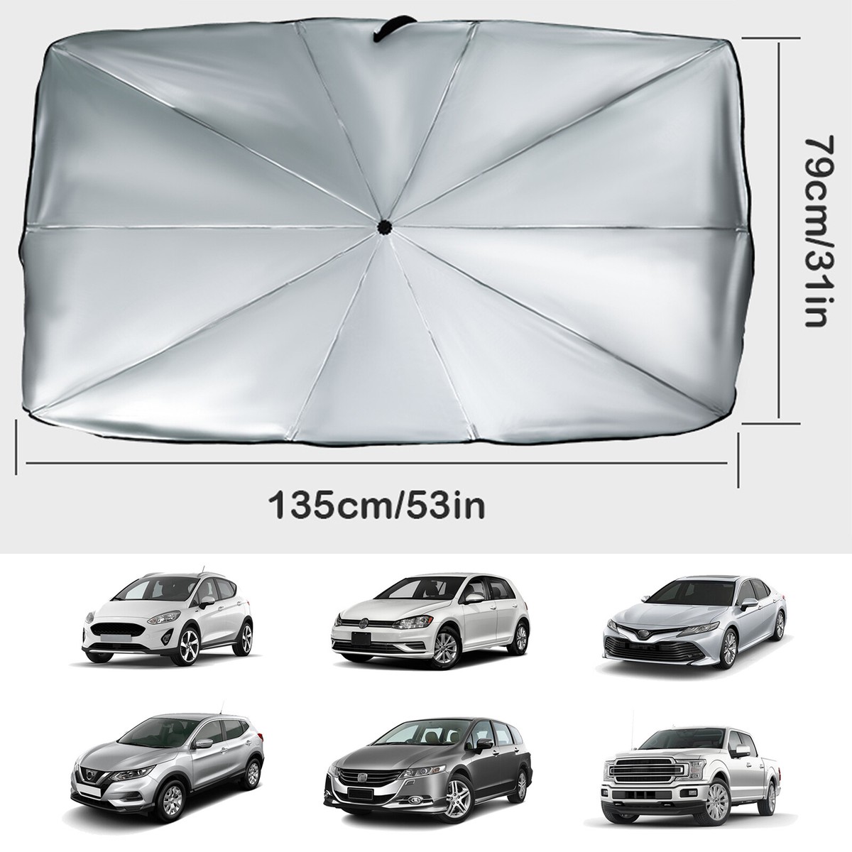 Parasole Auto Pieghevole Ombrello Per Parabrezza - Antiriflesso UV 70x140 Cm Argento