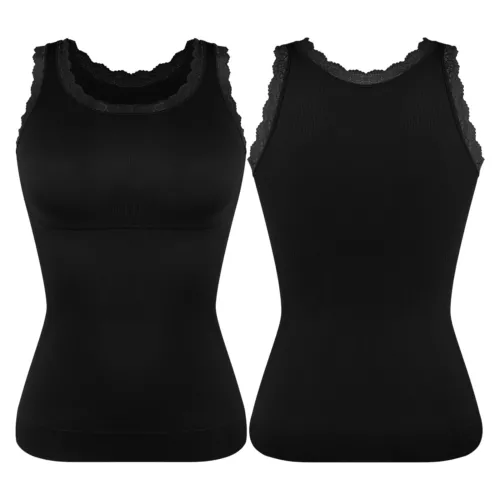 Damen Spitze Ausschnitt Kompressionsweste Tank Shapewear Bauch Kontrolle Body Shaper - Bild 12 von 17