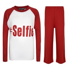 Kids Girls PJ's " SELFIE " Printed Stylish Red Pyjamas Loungewears 5-13 Years