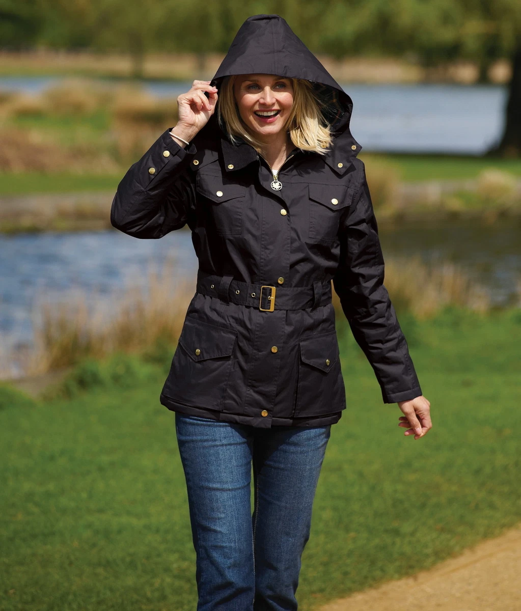 Ladies Jacket Waterproof Raincoats Country Estate Champion Belt Zip Hood Braemar