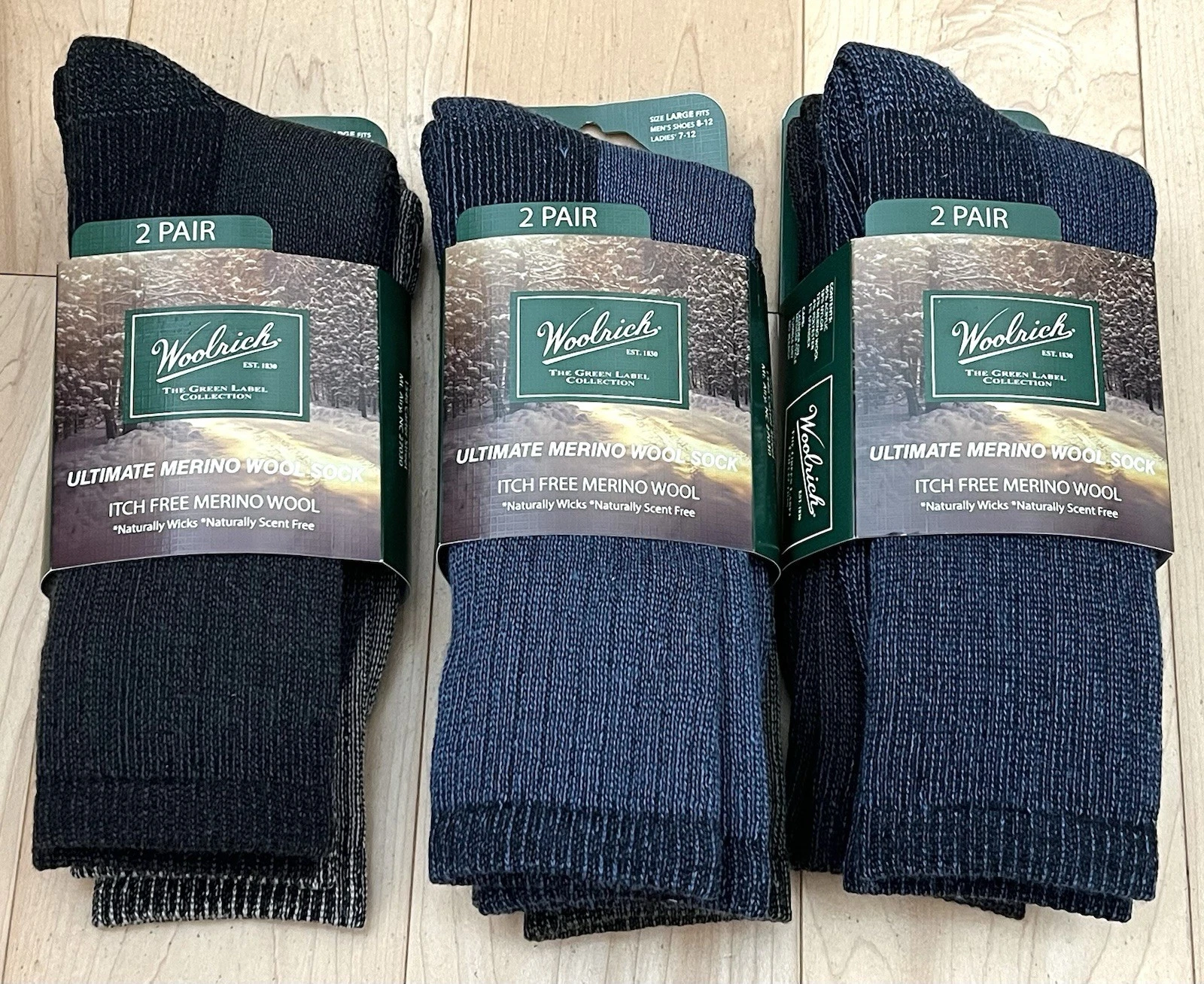 Woolrich Men's Ultimate Merino Wool Crew Socks Size L Shoes Size 8-12 - 6 Pairs