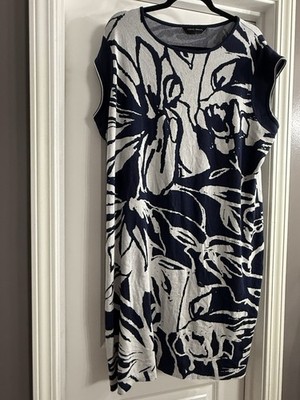 Ming Wang Abstract Floral Knit Dress Navy Blue And White XL - 2X