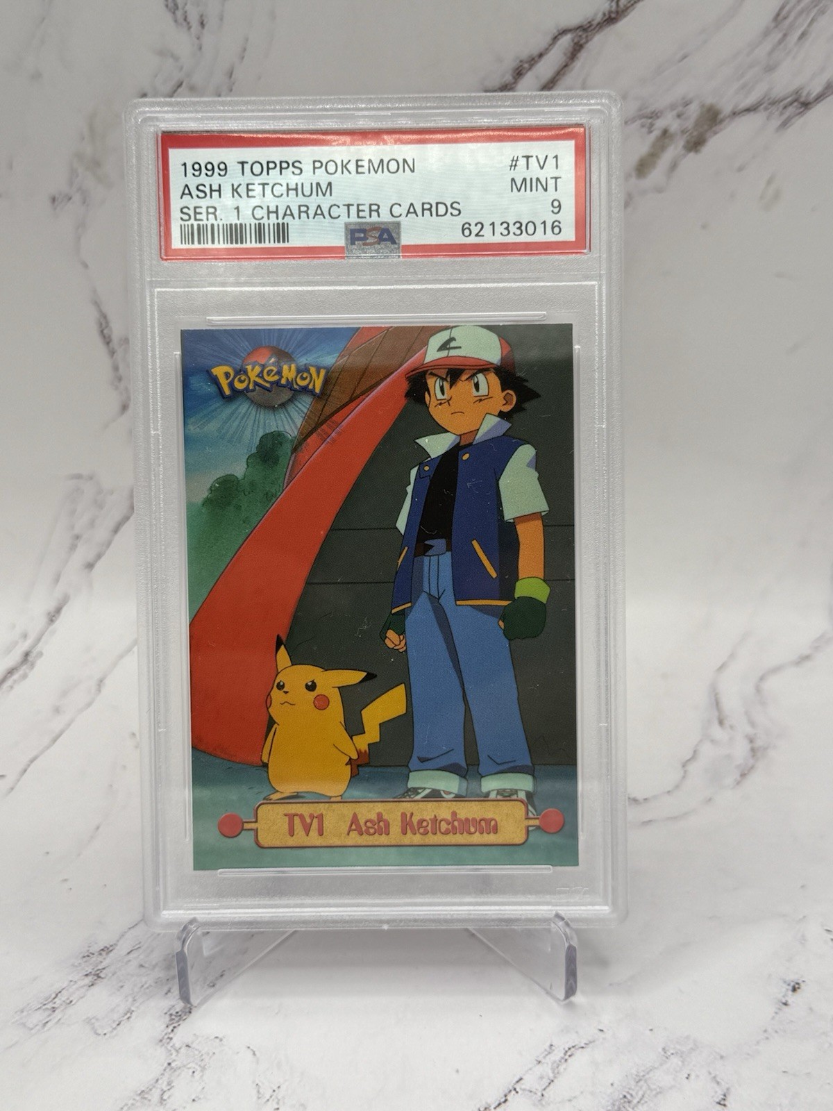 1999 Topps Pokemon Series 1 Character Cards #TV1 Ash Ketchum PSA 9