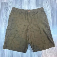 O'Neill Plaid Walk Shorts Mens 34 Brown Olive Flat Front Casual Surf Skate