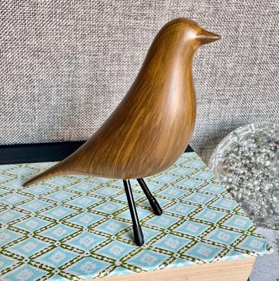 New Mid Century Modern Style Wood-Look Resin Bird w/ Metal Legs Figurine - 5.75 