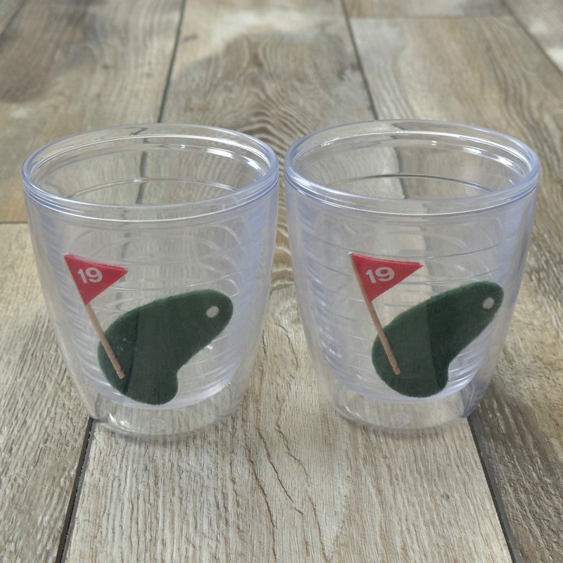Vintage 19th Hole Golf KH #419 Clear Double Wall Short Tumblers Lot of 2