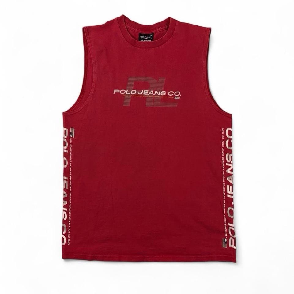 VTG 90s Polo Jeans Co Sleeveless Tank Top T Shirt Adult M Red Faded Classic