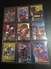 1996 MARVEL DC AMALGAM COMPLETE SET OF 9 POWERBLAST FOIL CARDS