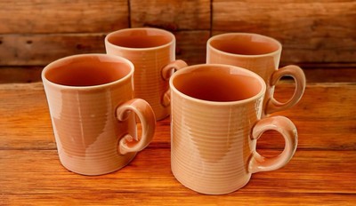 Vintage Made In Japan FABRIQUE AU JAPON Coffee Mugs Light Peachy Pink Set of 4