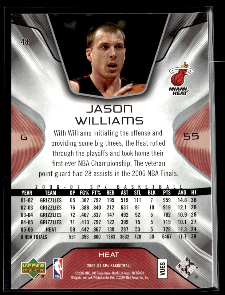 2006-07 Upper Deck SPx Jason Williams #48 Miami Heat - Image 2 of 2
