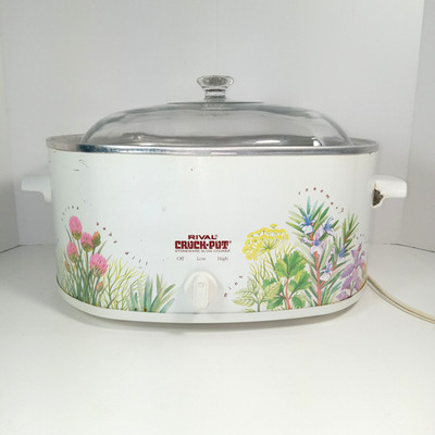 Vintage Rival Oval Crock Pot Slow-Cooker W/O Insert 5.5 Qt. Floral Herbs Spices