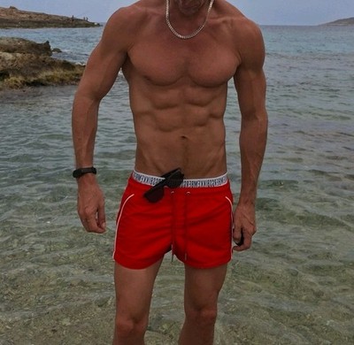 Bikkembergs Herren Badeshorts Gr. M Rot/Weiß Logobund elastisch Kordelzug