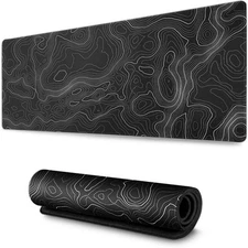Black and White Topographic Line Mouse Pad (31.5 x11.8 in) Gaming Desk pad wi...