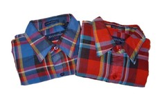 Vintage 90's 2ea Manhattan Single Stich Button Up Plaid Shirts Mens M LS