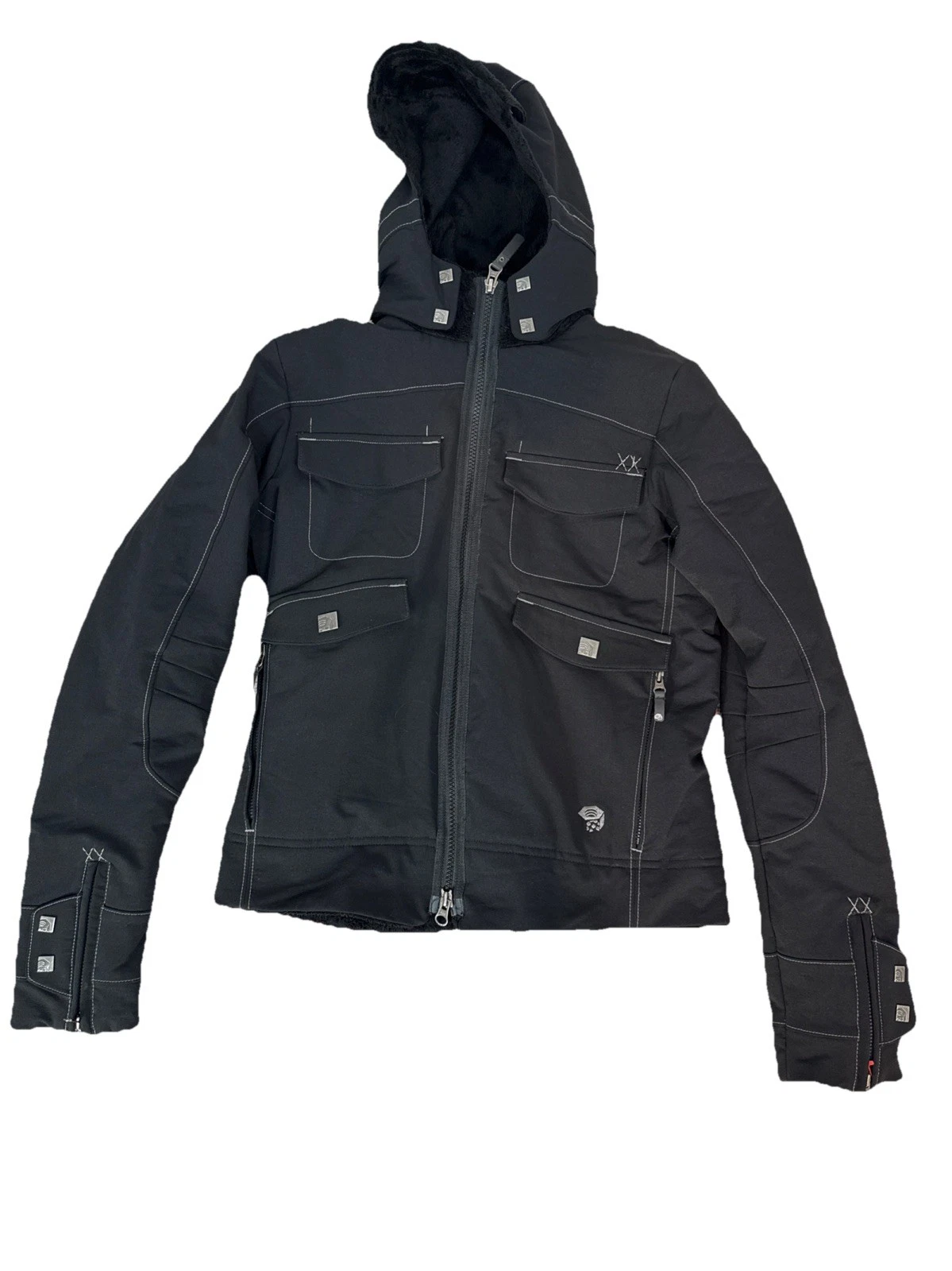Mountain Hardwear Black Nylon Hooded Jacket Womens Soft Shell Winter Snow Small