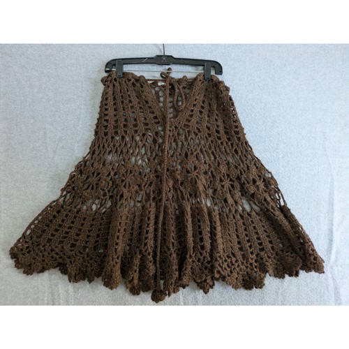 Lux Ilux Lux Beach Cover-Up Large Boho Knit Crochet Tie Front Bohemian Brown - 第 1/7 張圖片