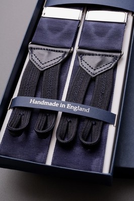 Albert Thurston Hosenträger in Midnight-Blau in MOIRÉ-Muster, Silberclips, NEU !