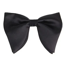 Mens Oversized Satin Silk Bow Tie Solid Color Formal Tuxedo Big A - Black-2