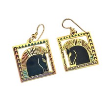 Vintage Laurel Burch Equus Gold Tone Cutout Dangle Drop Earrings