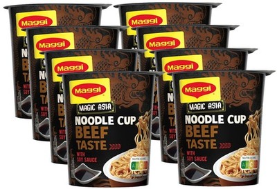 MAGGI Magic Asia Noodle Cup Beef, Instant Nudel-Snack, asiatisch, Rind (8 x 63g)