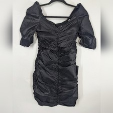 NWT LULU'S Dress Womens Small Sm S Black Short Sleeve Ruched Mini