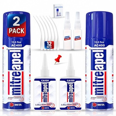 CA Glue with Activator Kit 2x3.5oz-2x13.5fl oz Instant Bond Professional Cyan...