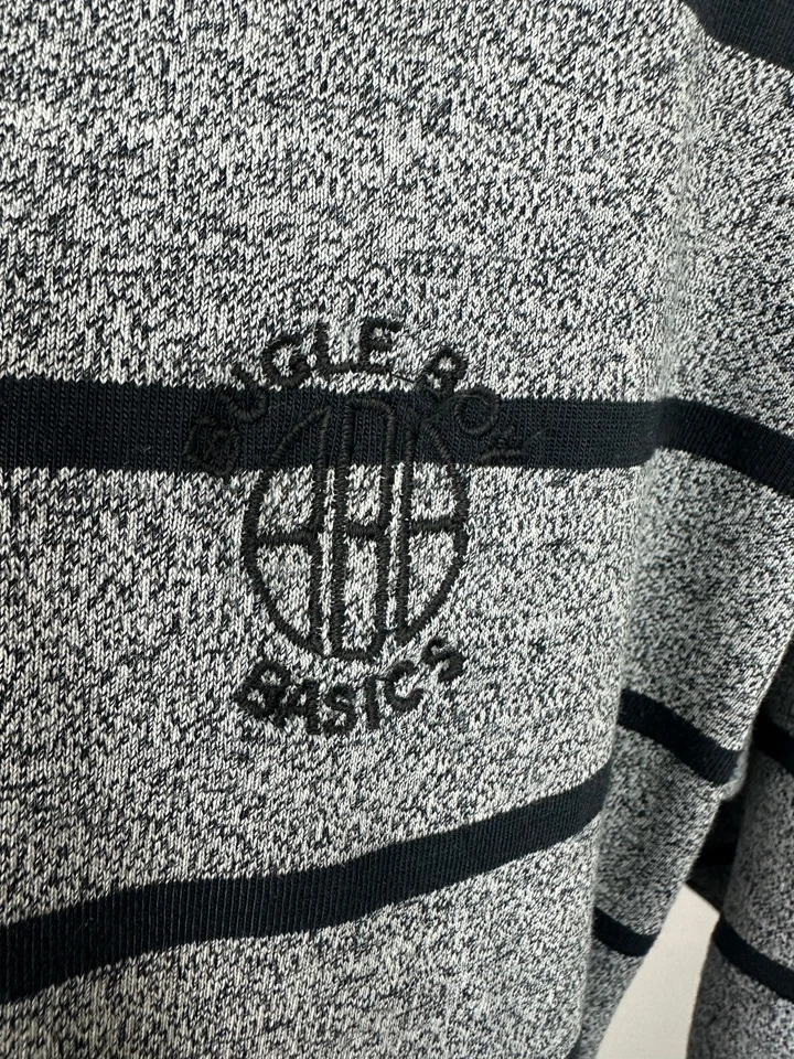 Camisa a Rayas Vintage Años 90 Hombres Gris Brezo Mediana Surf Skate Bugle Boy Hecha en EE. UU. Foto 3 de 4