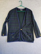 Cricket Lane Plaid Cardigan Blue Size 18 Made in USA
