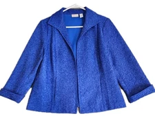 Chico's Womens Royal Blue Textured Open Front Blazer Long Sleeve Jacket Sz 1 M