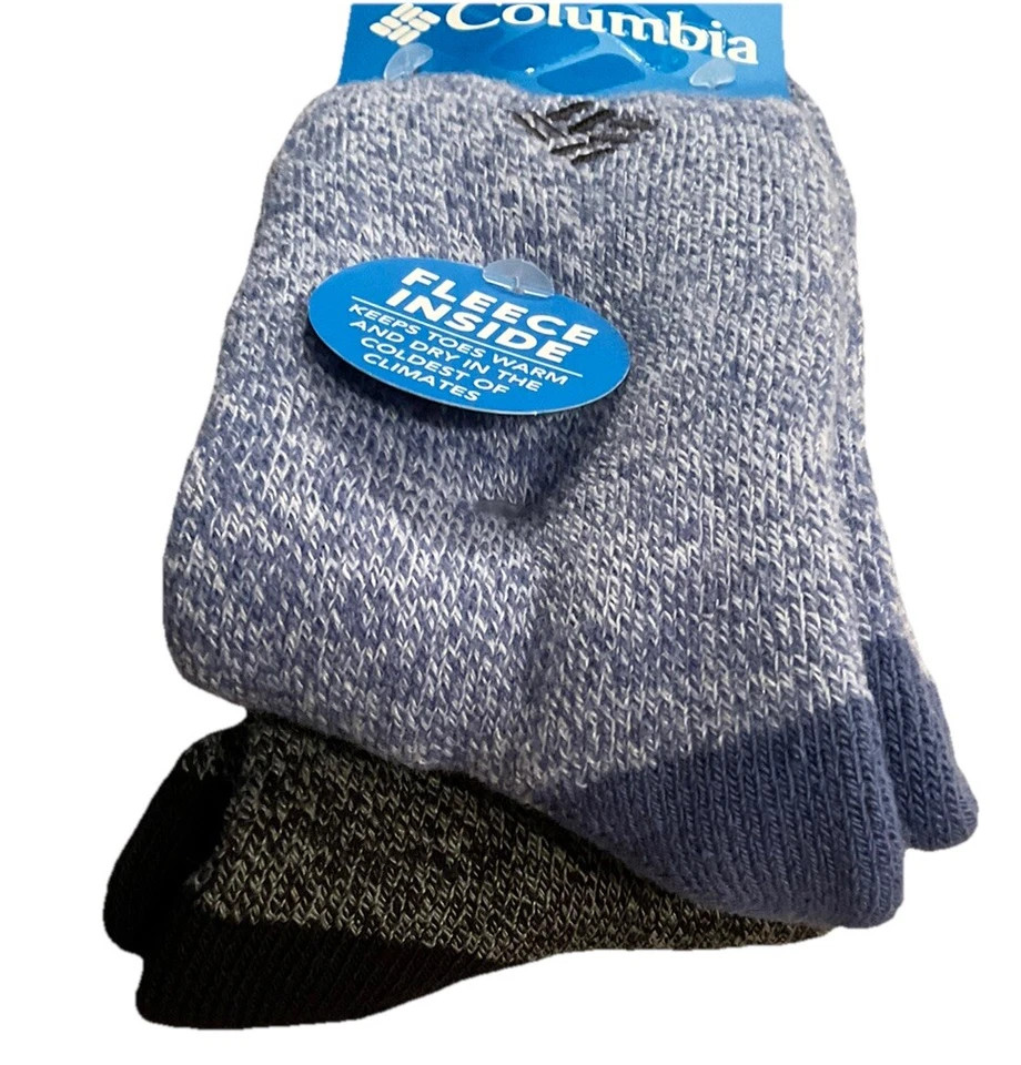 Youth Columbia Fleece Lined Crew Socks Shoe Sz 2-10- 2 Pairs Cove Blue/ Gray New - Image 2 of 4