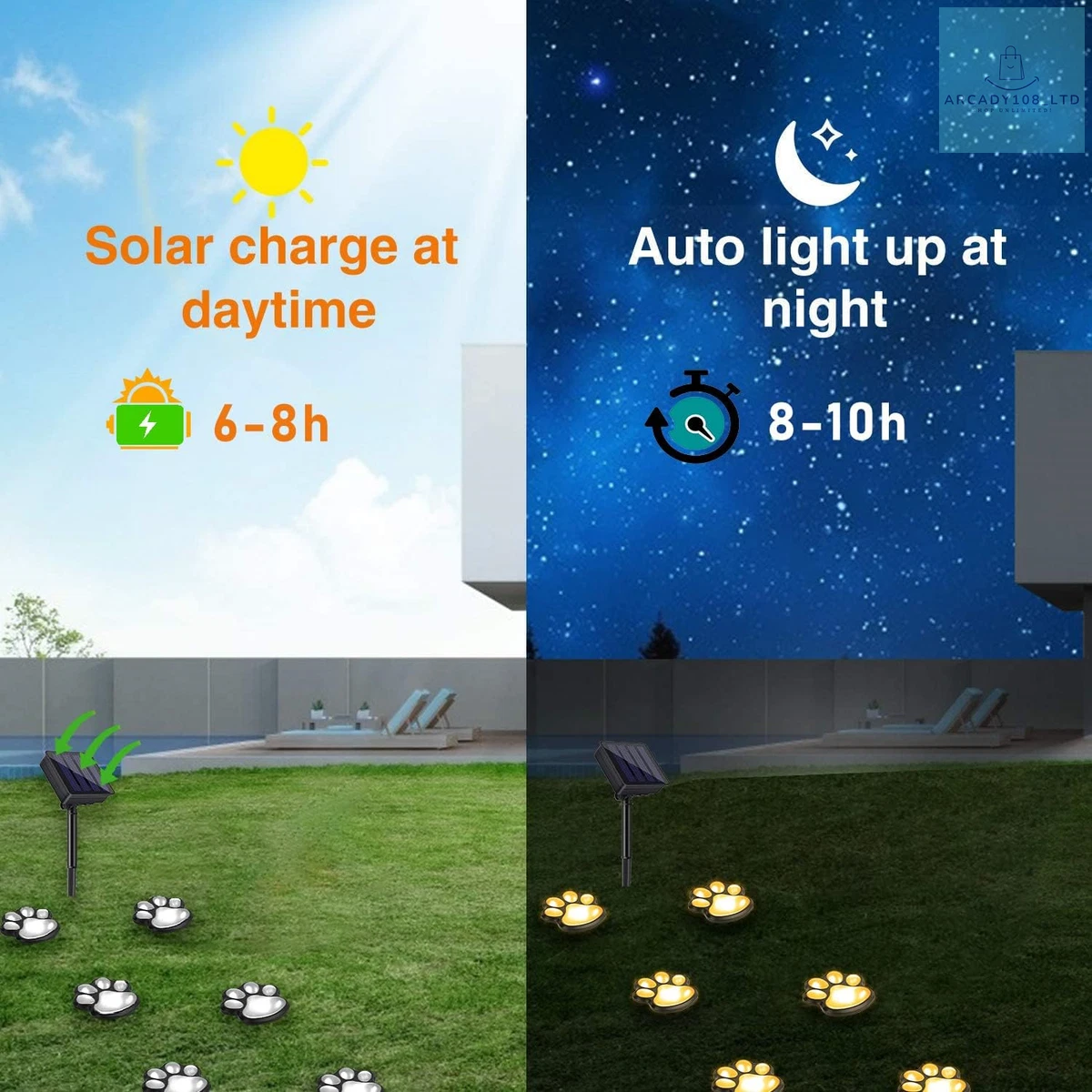 AIDDOMM Solar Paw Print Lights Cat Dog Animal Solar String Lights Set of 8 a 8